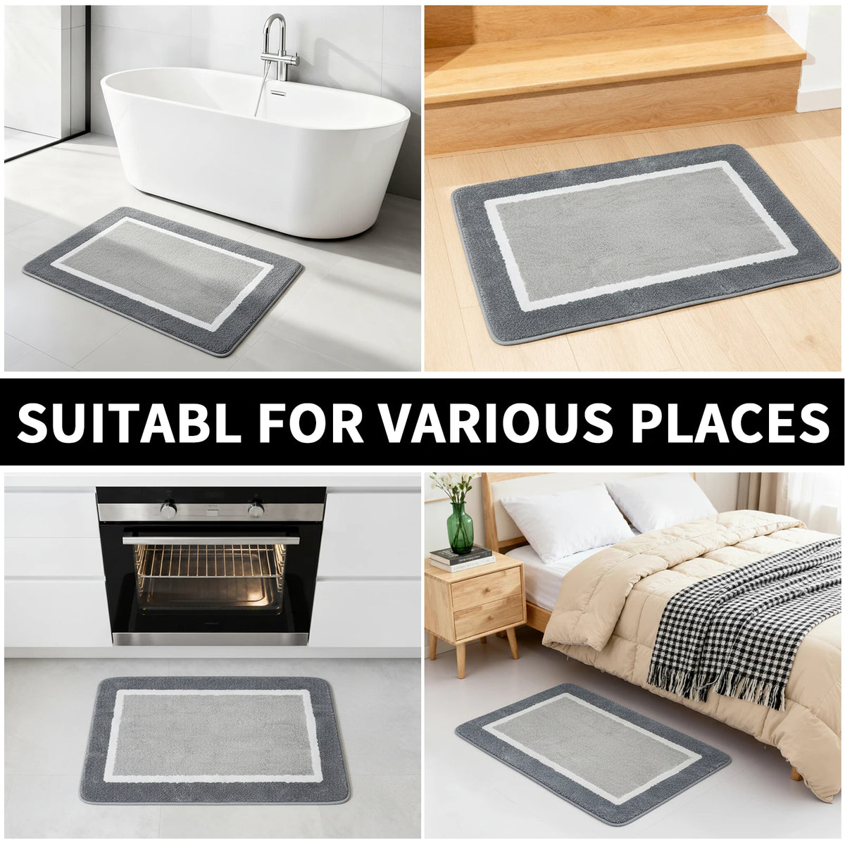 tapis bain doux absorbant gris clair rayures moderne non slip microfibre 40cm 60cm