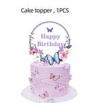 décoration gâteau papillons fleurs rose violet blanc doré piquet anniversaire mariage fête enfants
