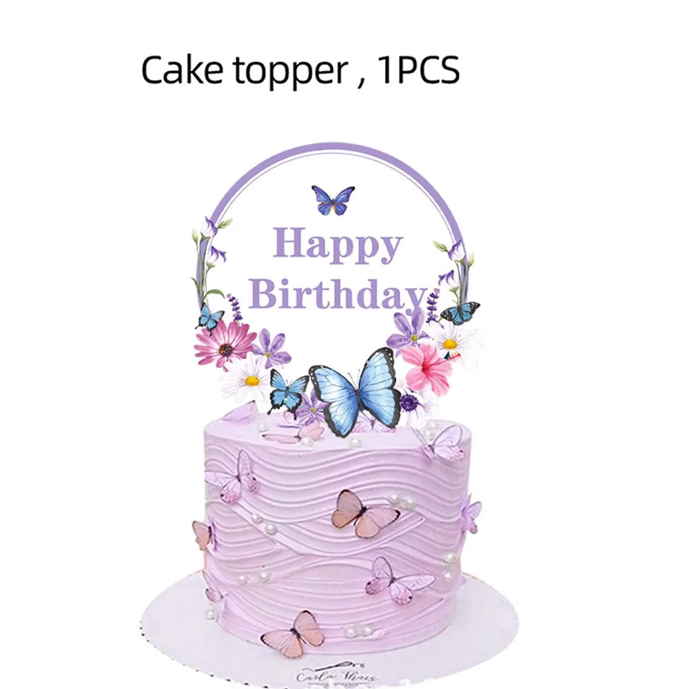 décoration gâteau papillons fleurs rose violet blanc doré piquet anniversaire mariage fête enfants