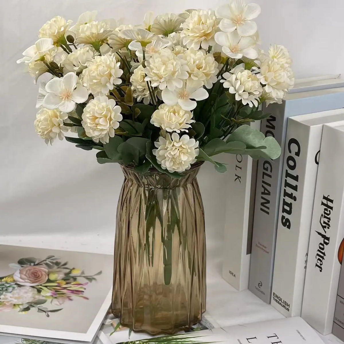 bouquets fleurs artificielles soie blanc rose jaune rouge intérieur mariage deco chambre