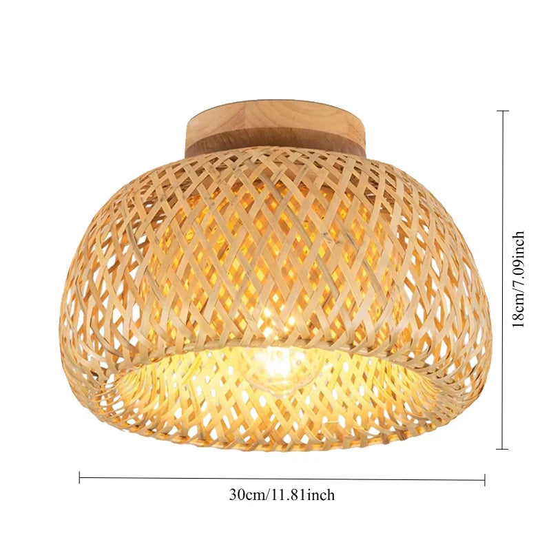 lampe suspendue bois tissage bambou moderne rustique 30cm 38cm led naturel