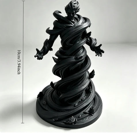 statue spirale vent fantôme noir blanc argenté artisanal main sculpté détails floraux base fantaisie