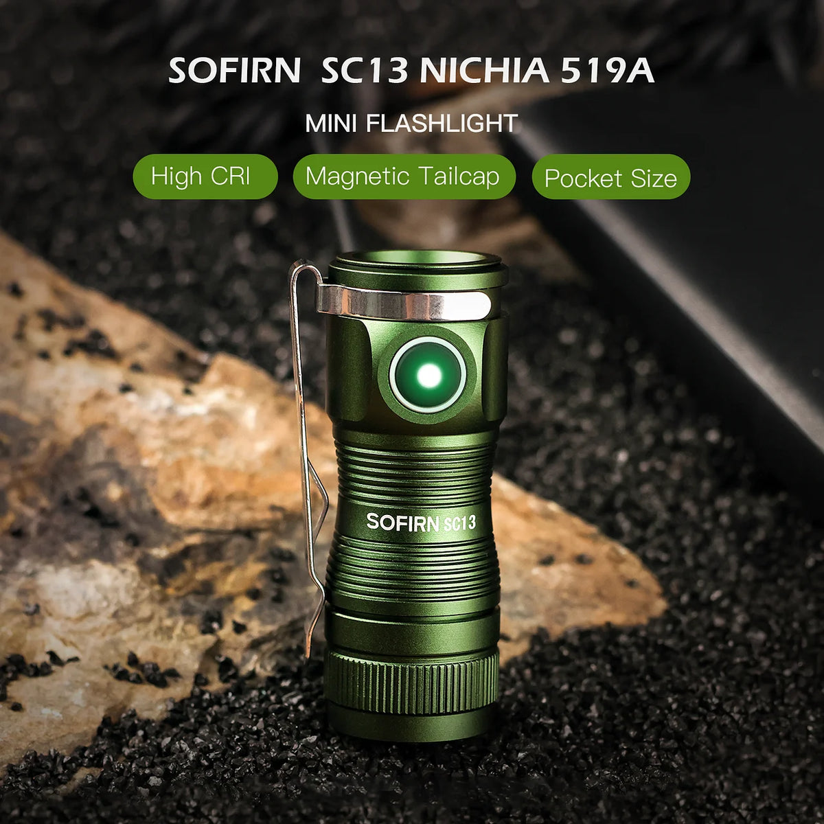 lampe torche noire vert rechargeable 1300lm led 15w moderne compact clip