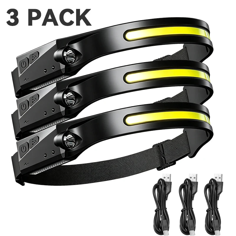 lampe frontale rechargeable led noir jaune silicone moderne modes ipx4 étanche 230 degré faisceau