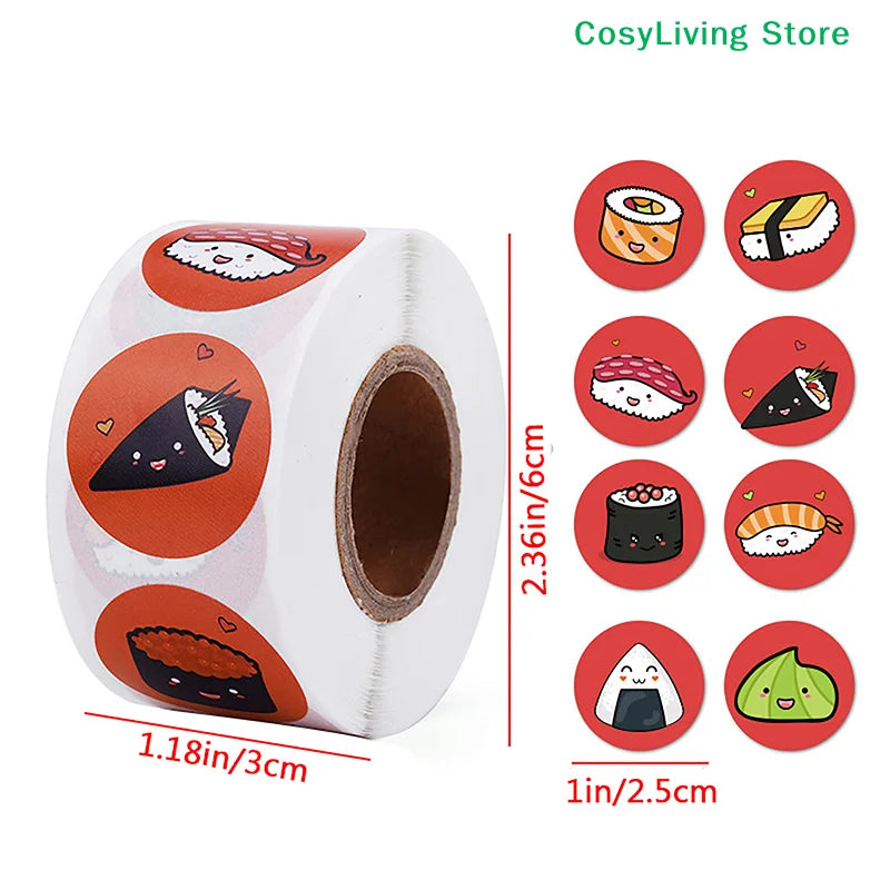 stickers adhésifs sushi cartoon visage couleurs diverses blanc rouge noir vert orange jaune rose