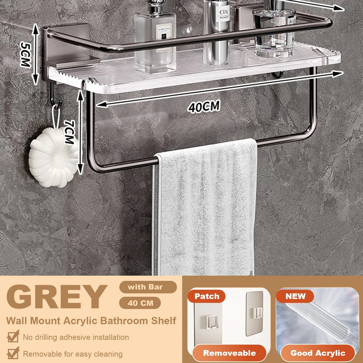 étagères salle bain blanc modernes adhésives rangement produits toilette serviettes brosse dents aluminium acrylic