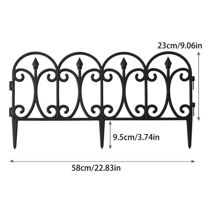 clôture jardin art nouveau floral noir piquets fixésextérieur patio fleurissement parterre