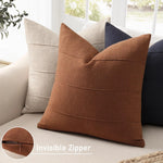 coussins décoratifs tissu texturé brun rouille beige bleu marine vert olive moderne minimaliste