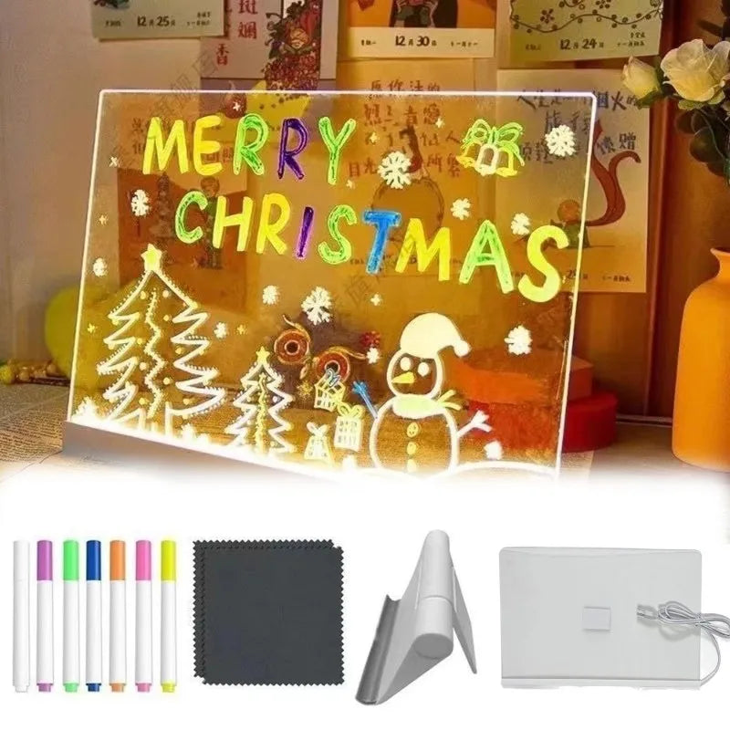 tableau lumineux transparent multicolore dessins animés lettrage lumineux usb pochettes stylos accessoires nettoyage moderne