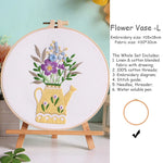 kit broderie fleurs vases multicolore traditionnel anneaux bois guide couture aiguilles fil coton