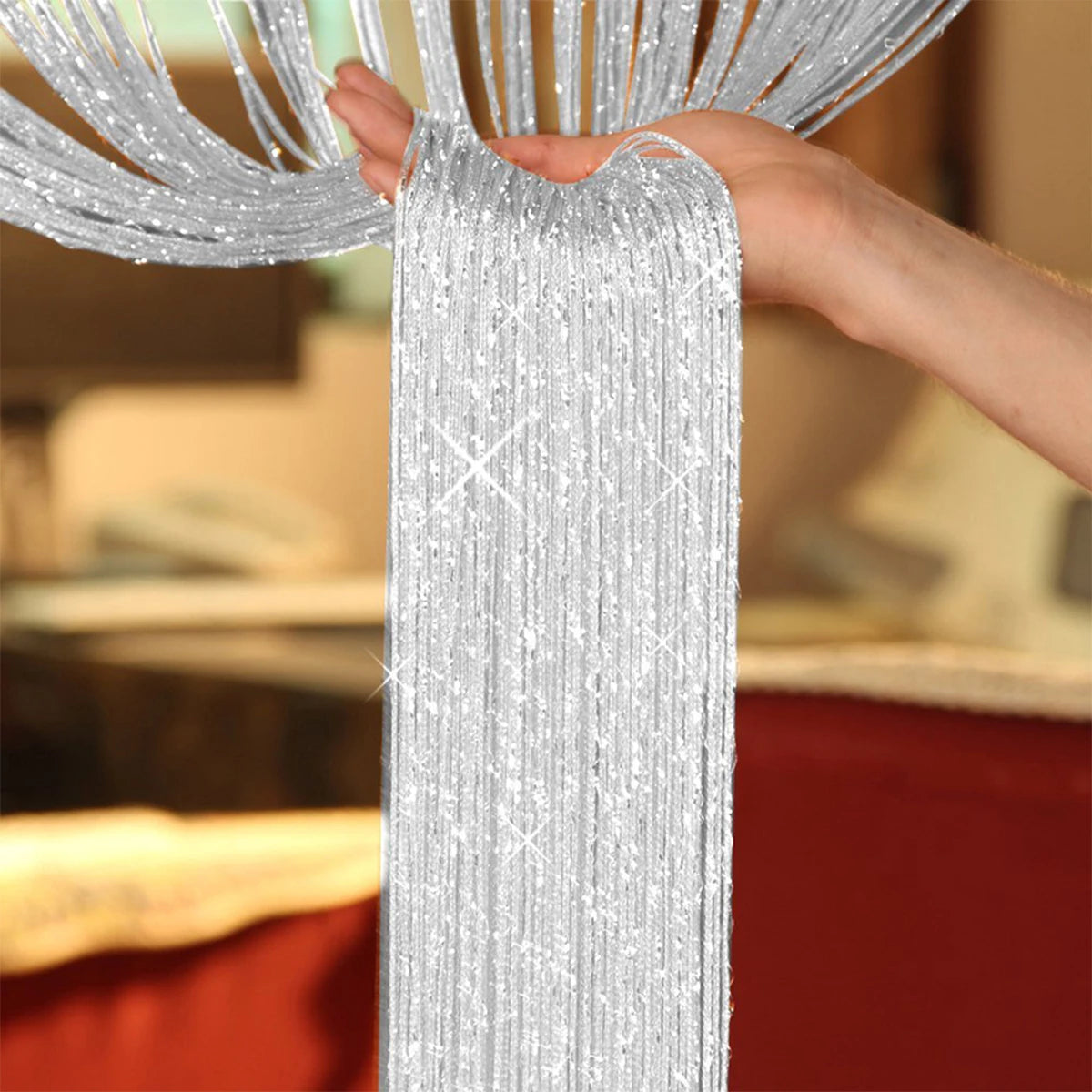 rideau glitter franges argenté noir beige doré rose gold transparent moderne 100x200cm decoration festif
