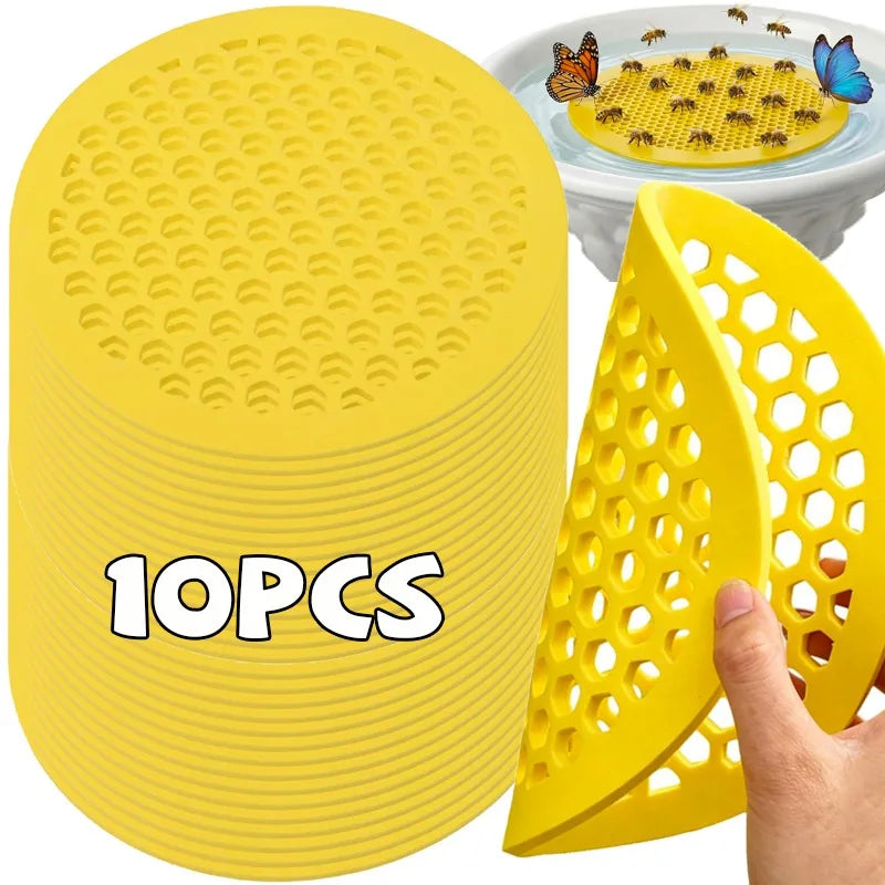 plateaux abreuvement abeilles jaune réseau hexagonal moderne decoration jardin disques boisson papillons
