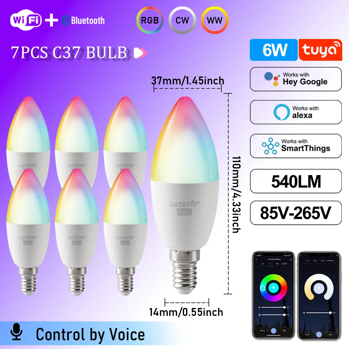 ampoule led intelligente e14 blanc multicolore effet flamme transparent moderne 2700k 6500k wifi alexa