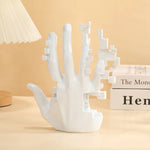 statue main blanc texture lisse moderne abstraite résine opaque bracelet chaîne deco salon