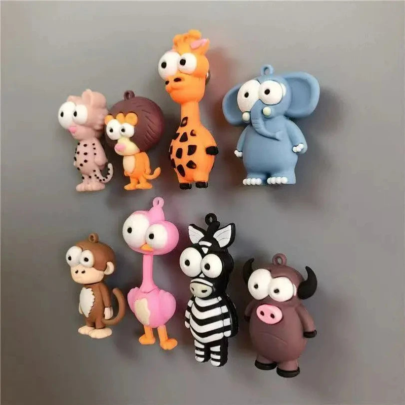 aimants animaux dessin animé orange bleu marron porte clés girafe zèbre éléphant decoration cuisine