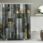 rideau douche moderne gris marbre élégant anneaux suspension 180cm 180cm doré