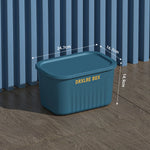 boîtes rangement plastique bleu blanc jaune rayures poignées couvercle moderne respectueux environnement
