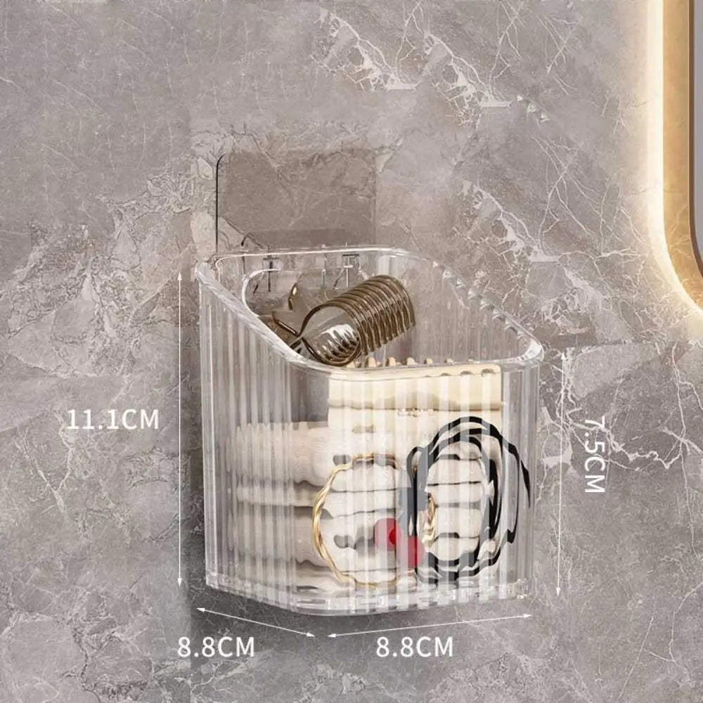 organiseur rangement mural transparent rayures verticales adhésif bouteilles shampooing produits toilette moderne rechargeable plastique