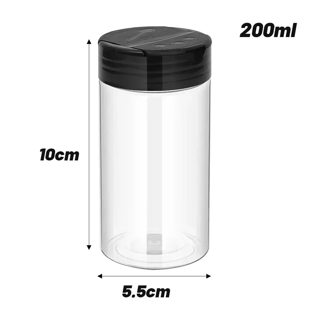 bouteille épices transparente plastique noir rangement condiments cuisine moderne pot assaisonnement poudre liquide liquide
