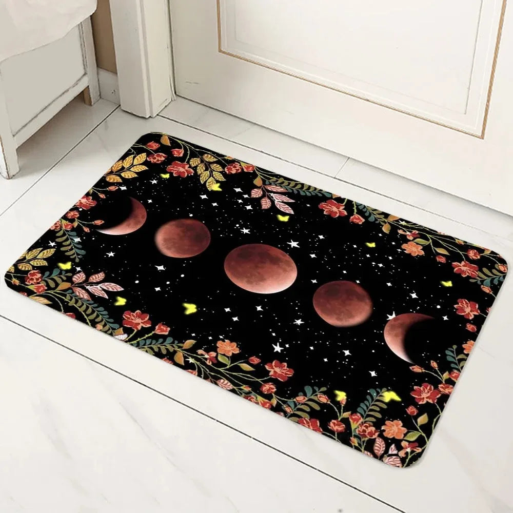 tapis sol boho mystique lune soleil fleurs géométrique bleu orange noir rose blanc
