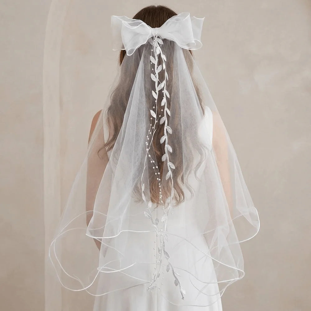 voile mariée blanc dentelle rubans classique romantique bride tulle gaze headpiece