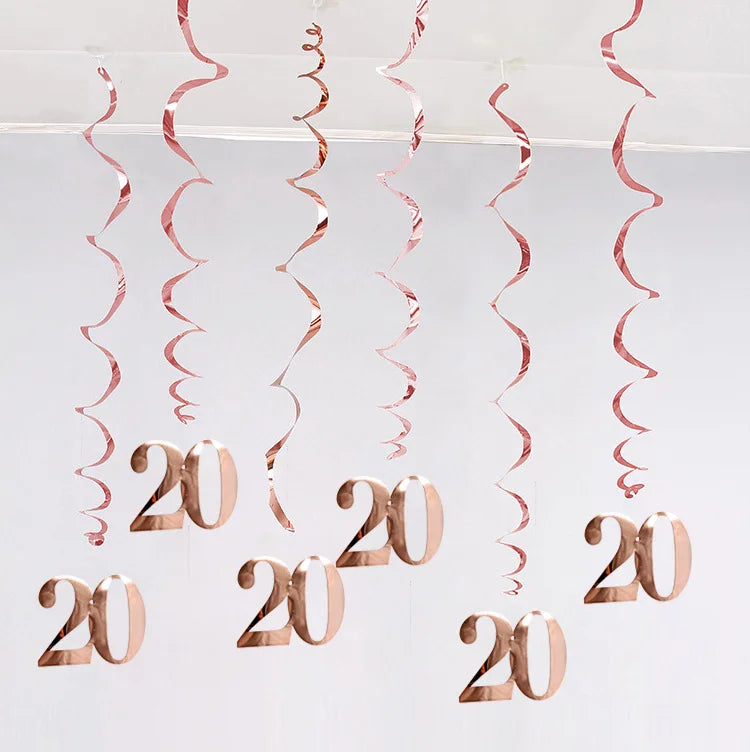 décoration anniversaire guirlande spirale rose doré moderne fête 21 30 40 50 années
