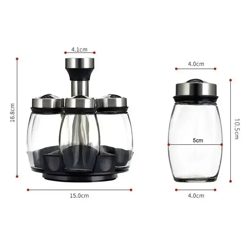 ensemble pots épices rotatifs moderne noir transparent verre organisation cuisine efficace