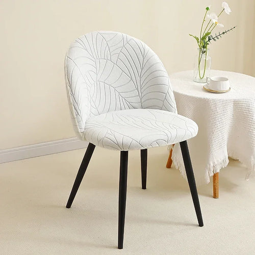 housse chaise extensible imprimé feuilles tissu épais protection salle manger mariage moderne beige
