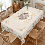 nappe table fleurs roses pivoines feuillage classique beige doré romantique polyester moderne