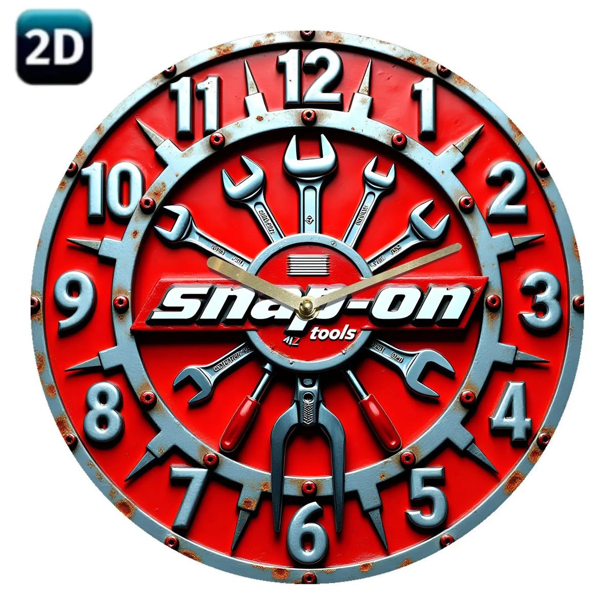 horloge murale vintage rouge gris horaire clés snapon tools bois quartz aiguille 25cm salon