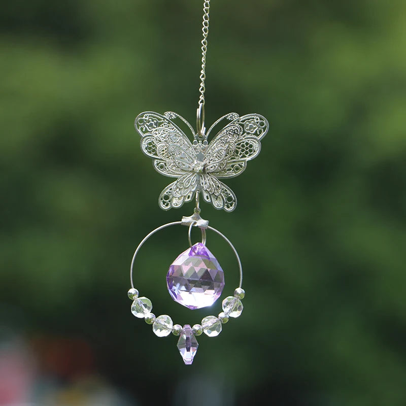 décoration fenêtre pendentif papillon métal cristal vintage anneau circulaire goutte ornement chambre jardin
