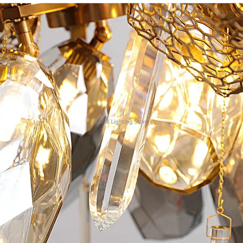 Suspension lumineuse moderne ornementale cristal géométrique ambre blanc chambre salon