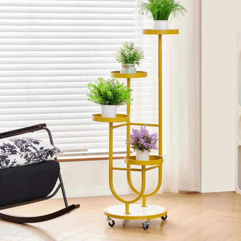 étagère plantes moderne métal noir jaune roulettes intérieur extérieur décoration jardin mid century