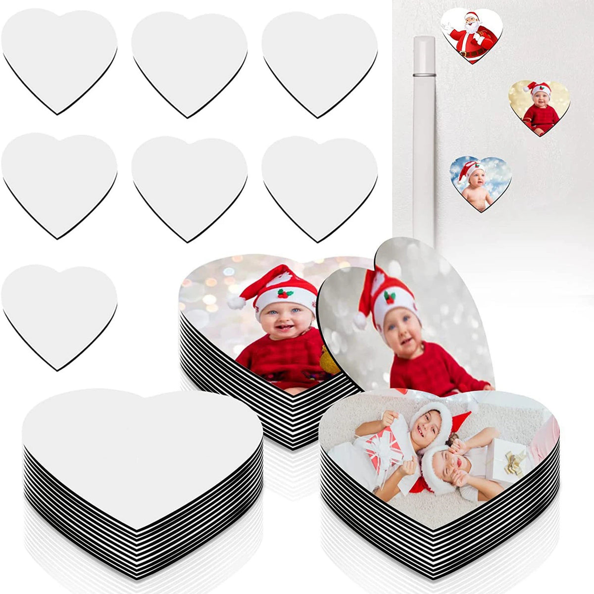 aimants réfrigérateur blancs cœur modernes diy 10 pièces personnalisables déco noël