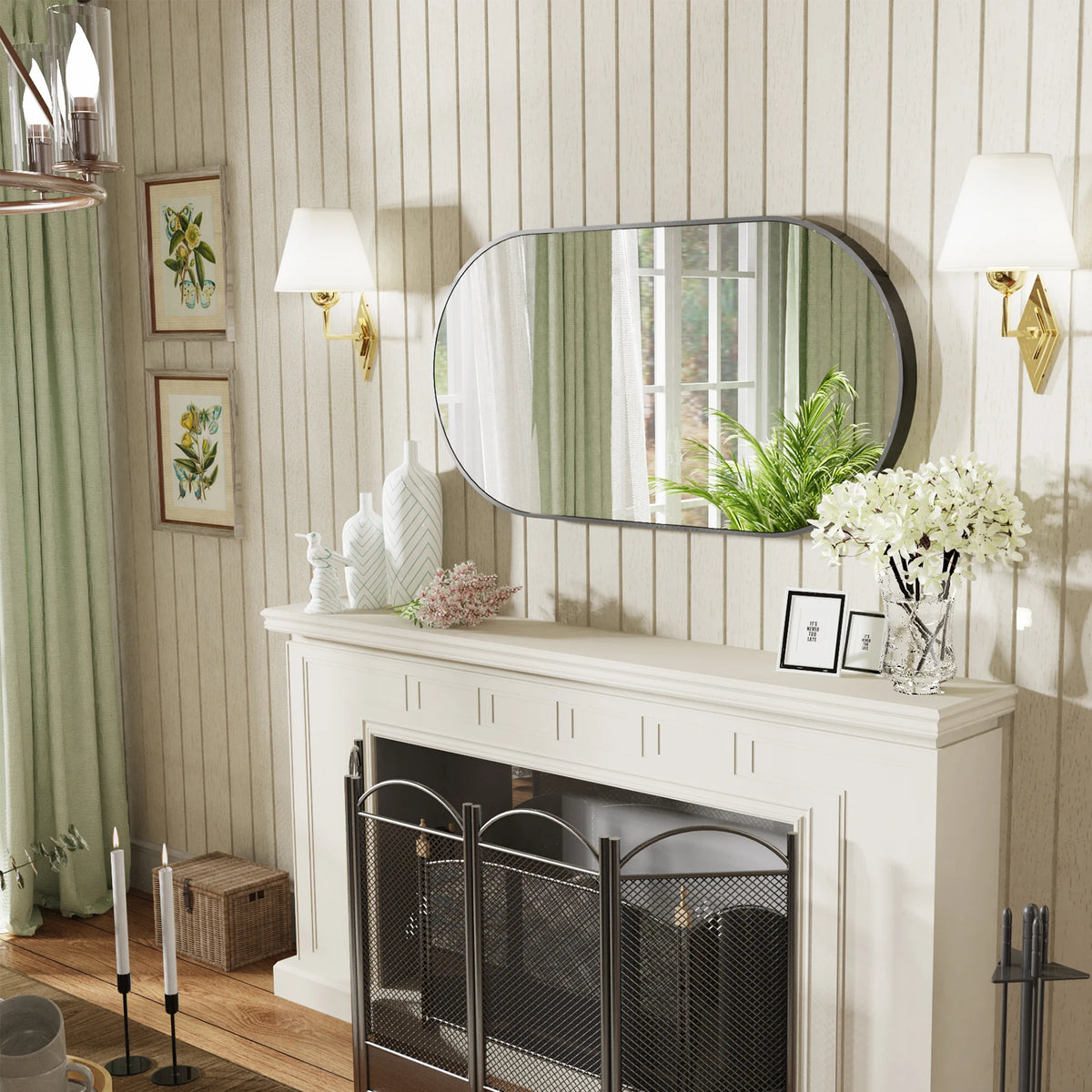 miroir ovale moderne noir mat autonome extension bras vis fixationsintérieur salon chambrevertical horizontal 40x20