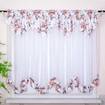 rideau floral fleurs roses feuilles vertes fond blanc translucide classique salon maison