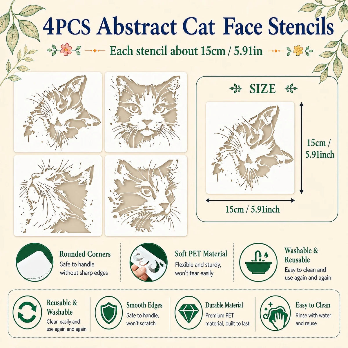 stencils peinture motifs chats artisanal modernes adhésifs beige clair diy murs projets