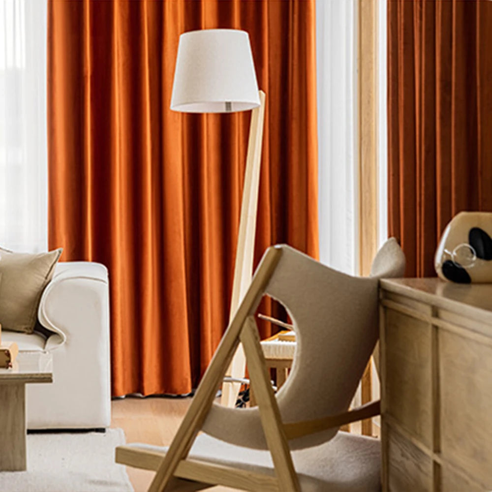rideau moderne orange uni polyester épais coupe vent isolation sonore extérieur salon chambre