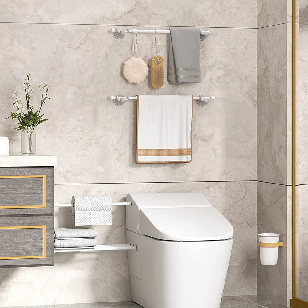 tige rideau douche blanc tension ressort extensible respectueux environnement moderne fixe sans perçage