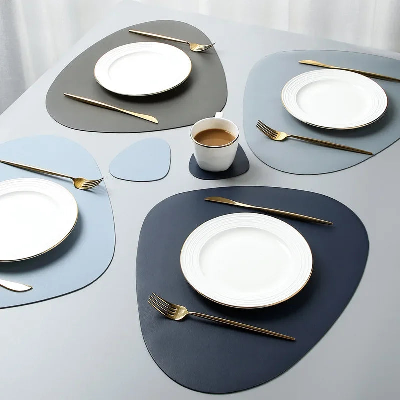 tapis table moderne cuir synthétique imperméable cuisine repas couleur grise