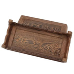support présentation bois sculpté marron foncé grain naturel classique artisanal stand unique