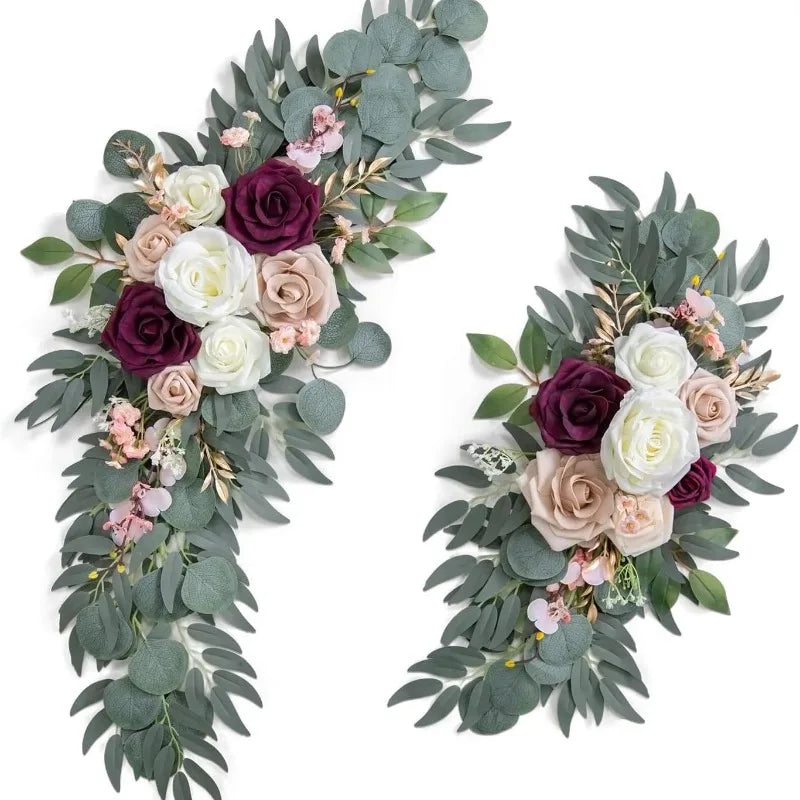 Guirlande florale artificielle romantique roses pivoines feuilles vertes blanc vert mariage decorationextérieur