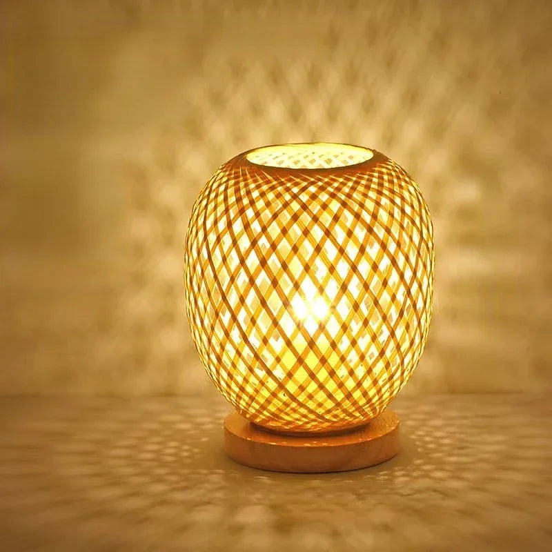 lampe table tissage osier moderne naturel artisanal base plate câble électrique prise