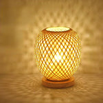 lampe table tissage osier moderne naturel artisanal base plate câble électrique prise
