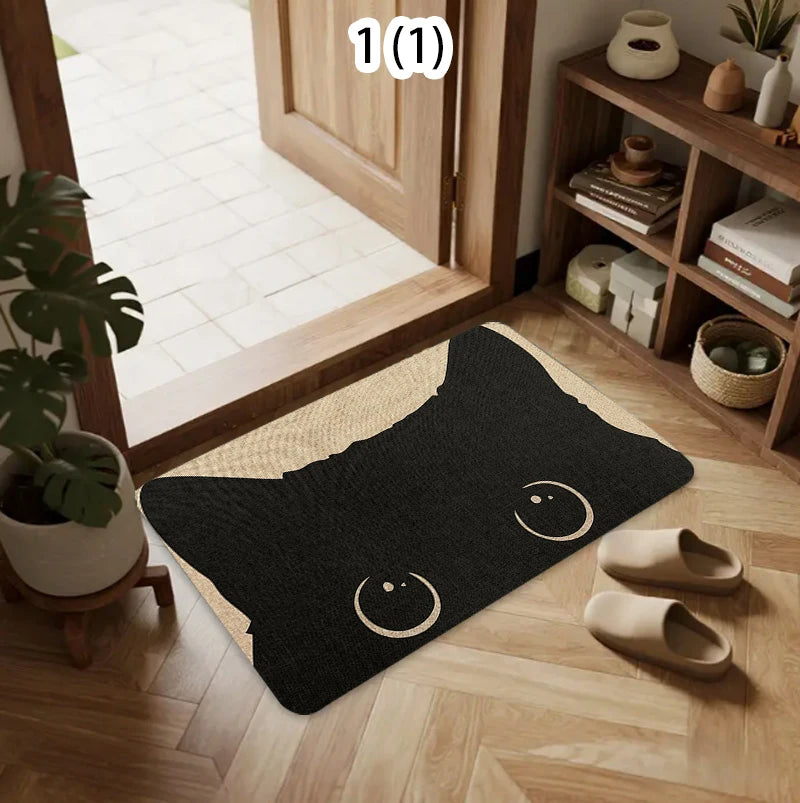 tapis moderne antidérapant face chat noir bonjour revoir extérieur intérieur salon