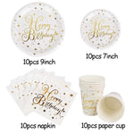 vaisselle jetable fête anniversaire étoiles dorées assiettes gobelets serviettes nappe