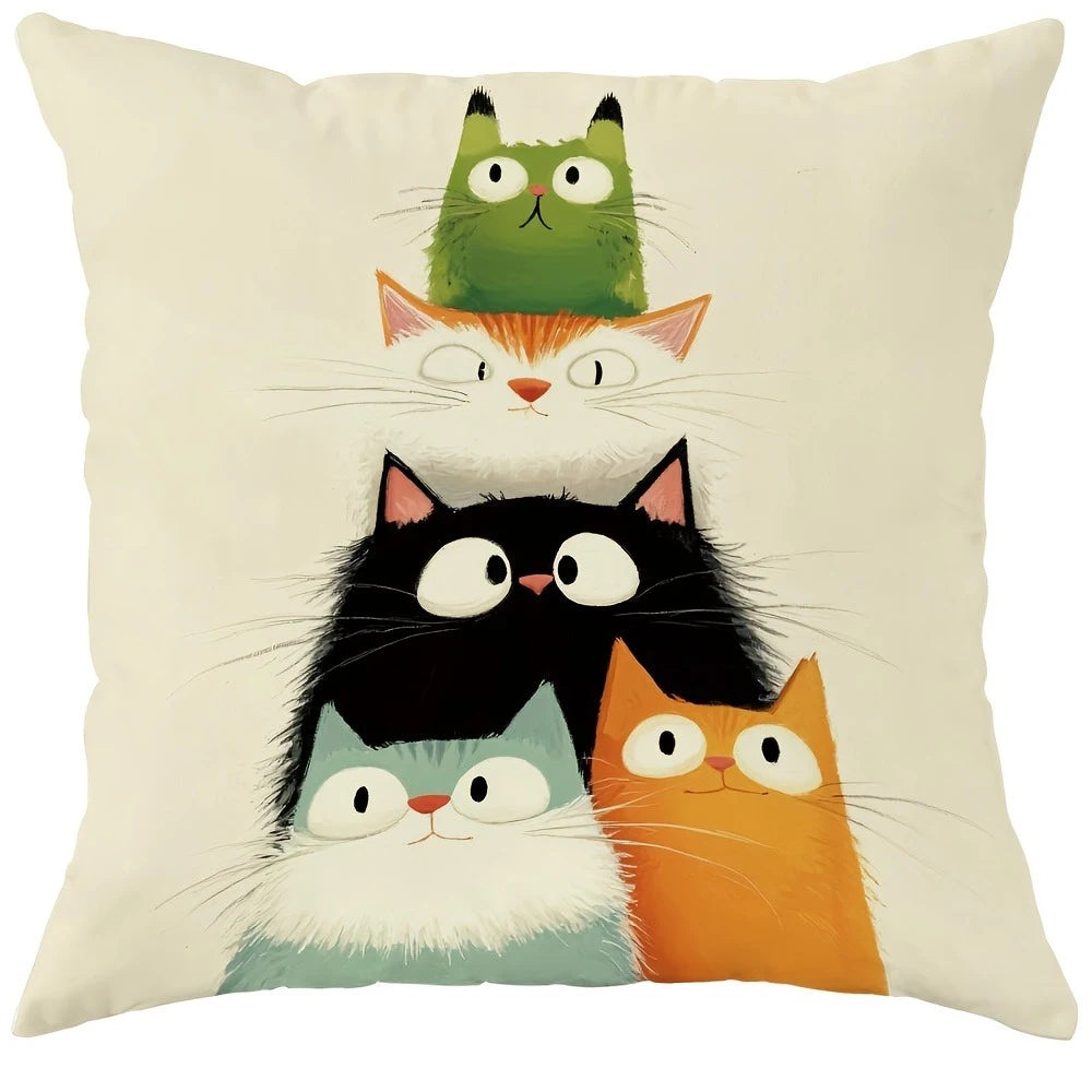 housse coussin chat dessin animé moderne polyester 45x45cm décoration maison lit hospitalière imprimée