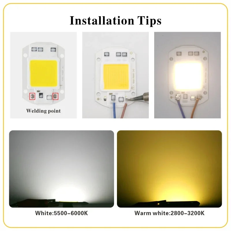 ampoule led chip 10w 20w 30w 50w cold warm white ip65 diy moderne