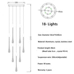 suspension lumineuse or gouttelettes contemporaine 18 lumières spiral transparent élégante