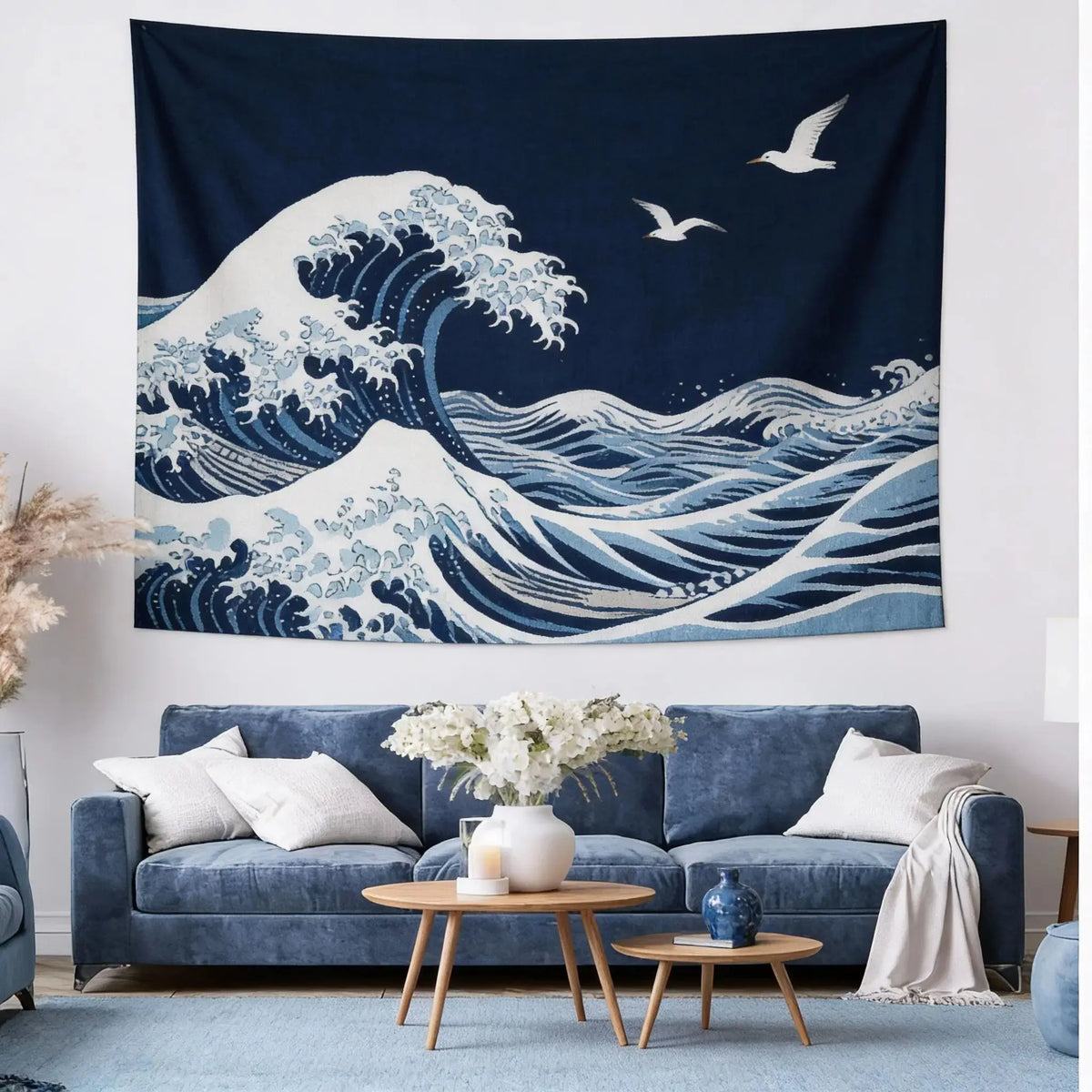 tapisserie moderne ornements floraux oiseaux mandala noir blanc bleu marine rouge beige gris décoration